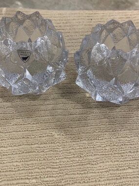 Orrefors Sweden crystal votive candle holders Firefly